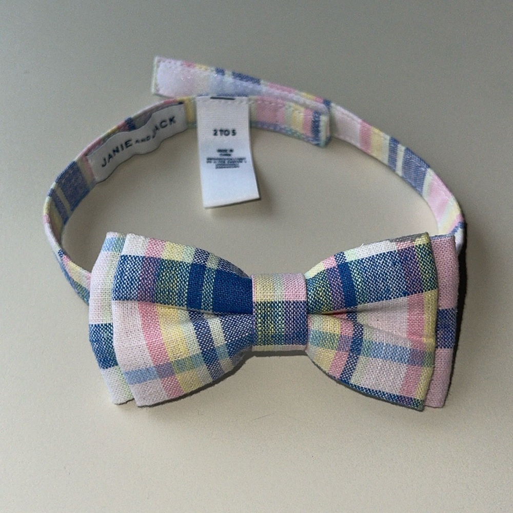 Janie and Jack Linen Plaid Bow Tie in Pink, Blue & Yellow Size 2 to 5 Years